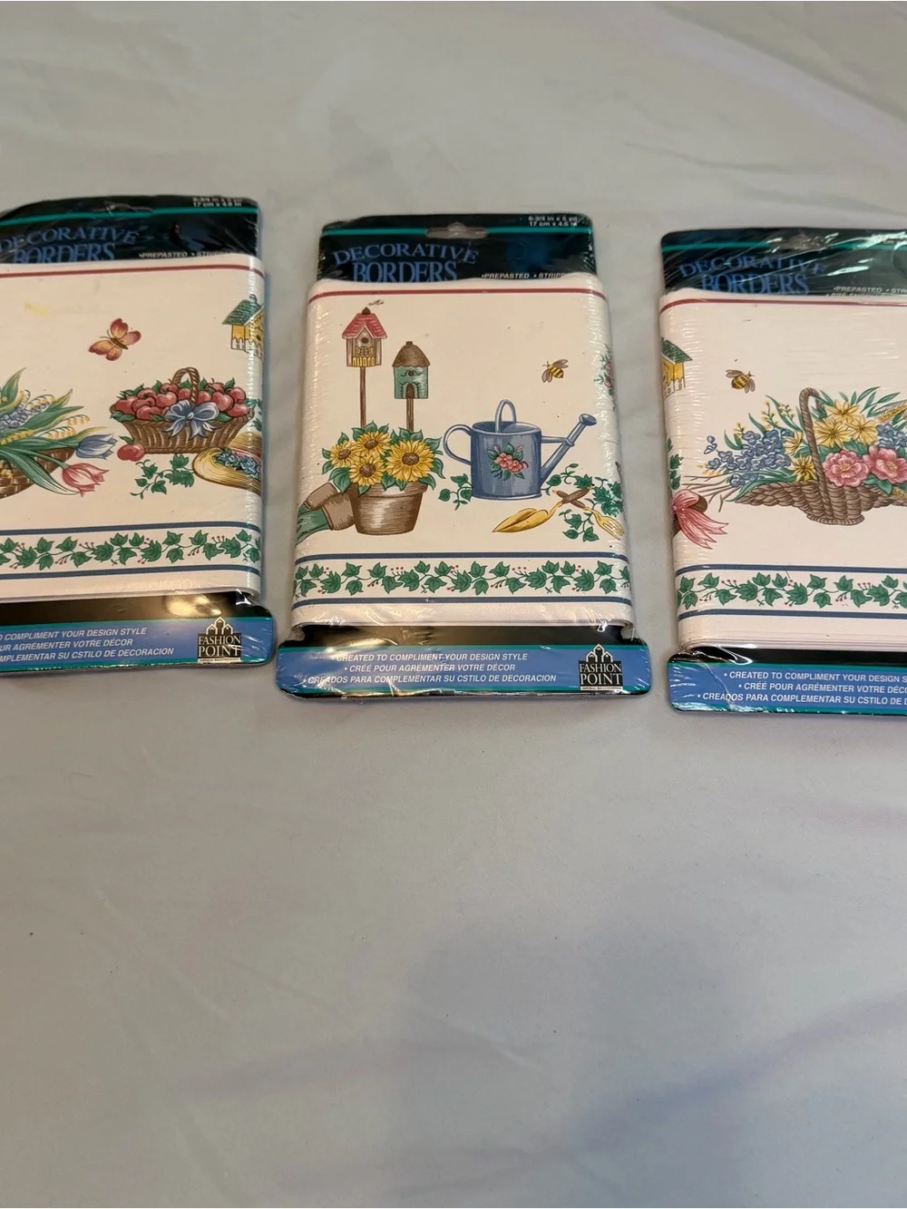 LOT of 3 Cottage Core 90s Prepasted Wallpaper Border Sunflower Ivy Bees Garden